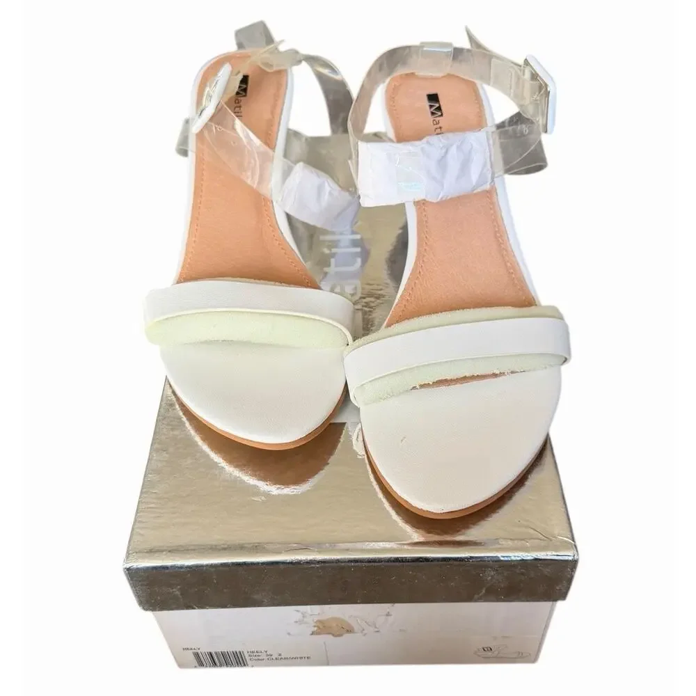 Matiko Heely Clear Vinyl White Lucite Wedge Sandals Women’s 39 NIB